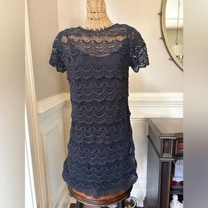 Michael Kors Black Crochet Lace Short Sleeve Mini Dress